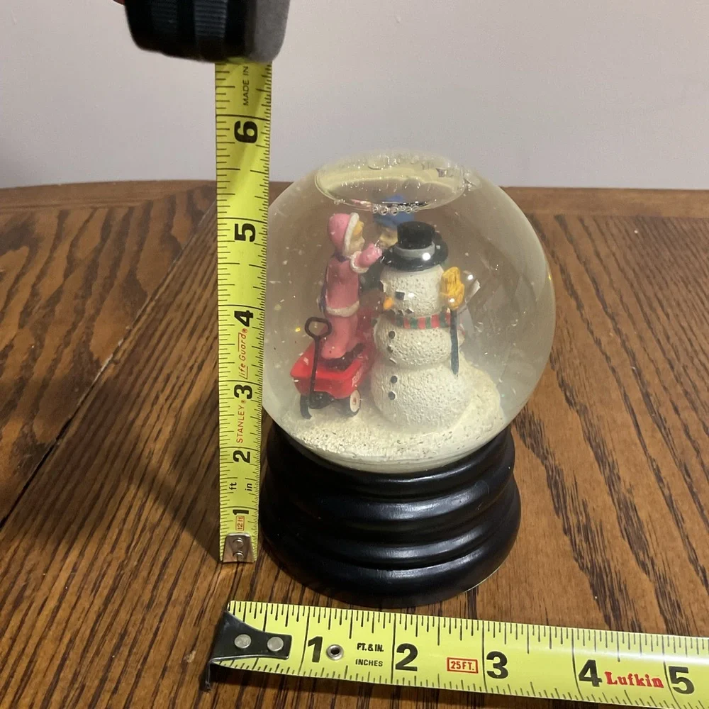Festive Holiday Snow Globe with kids, wagon & snowman Black Base